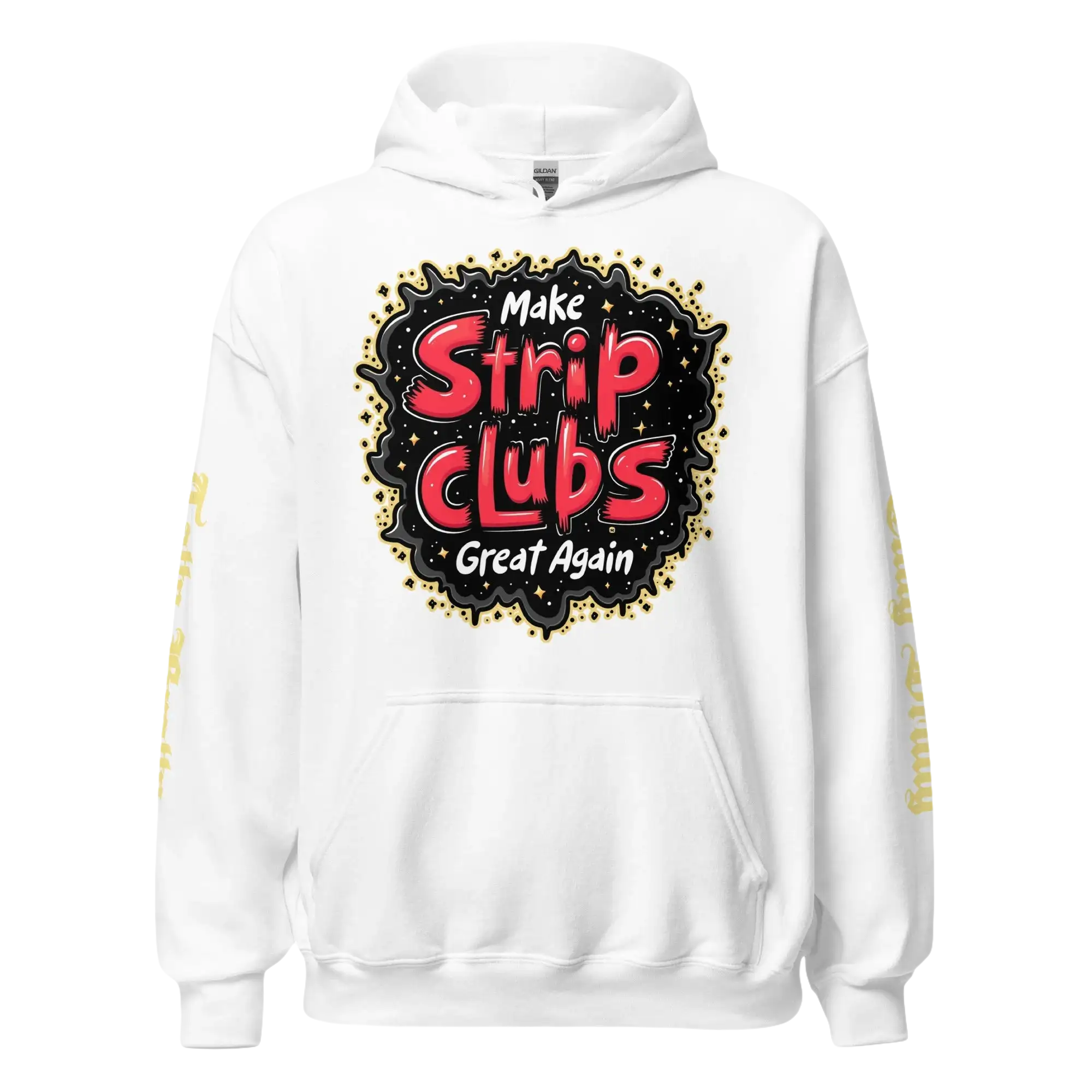 White hoodie with graphic.