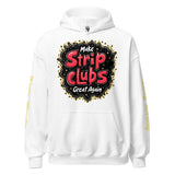 White hoodie with graphic.