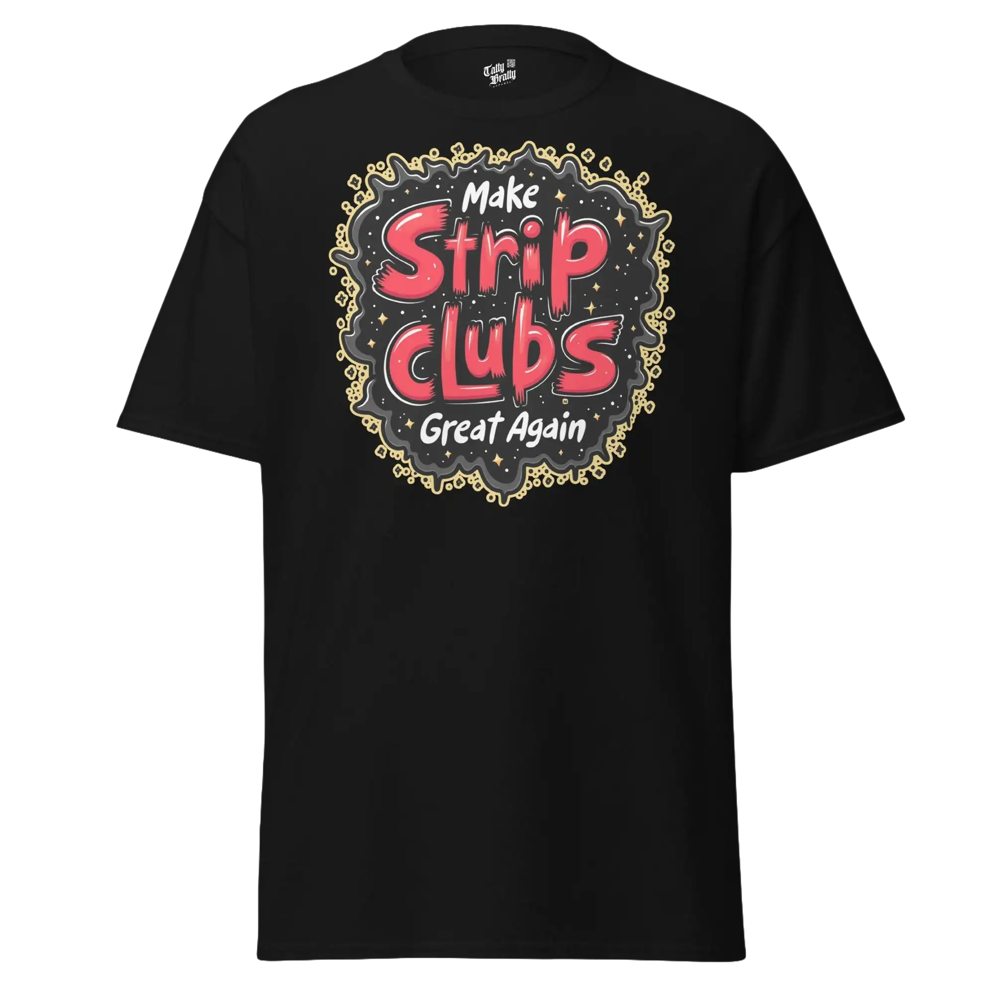 Black t-shirt with graphic.