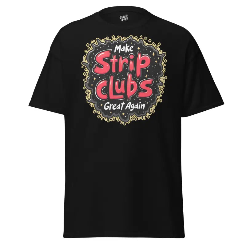 Black t-shirt with graphic.