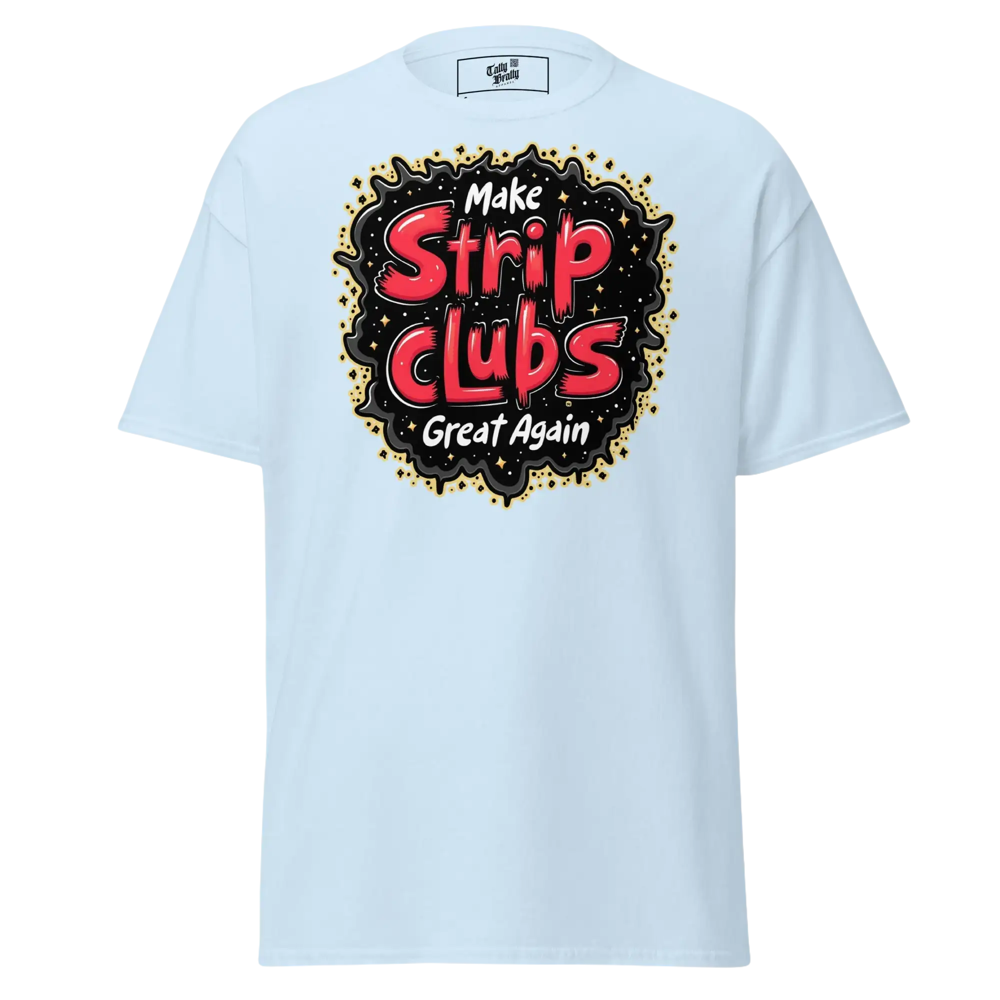 Light blue t-shirt with graphic.