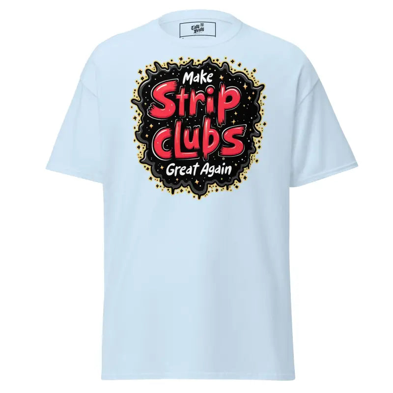 Light blue t-shirt with graphic.