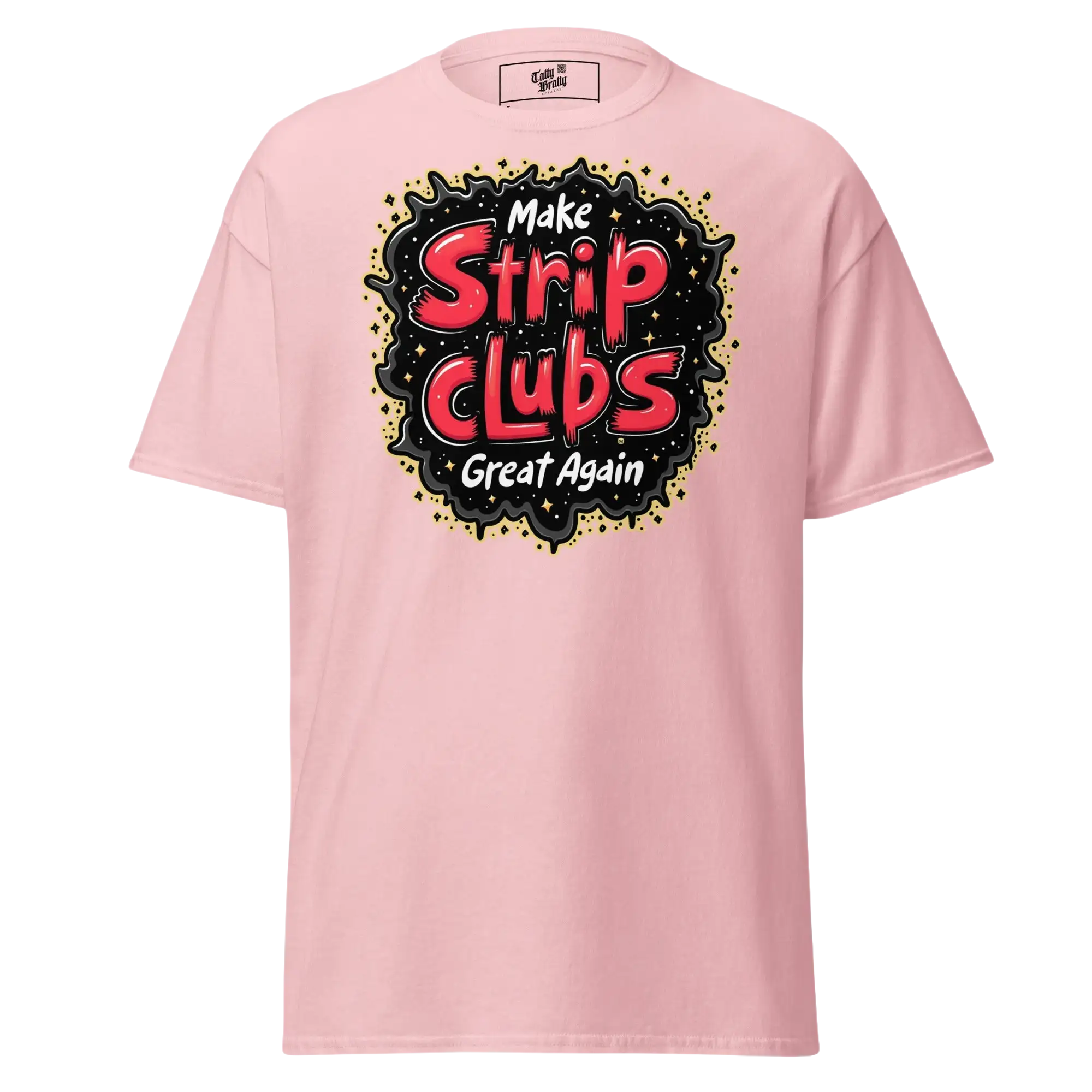 Pink t-shirt with graphic.