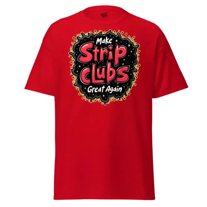 Red t-shirt with graphic.
