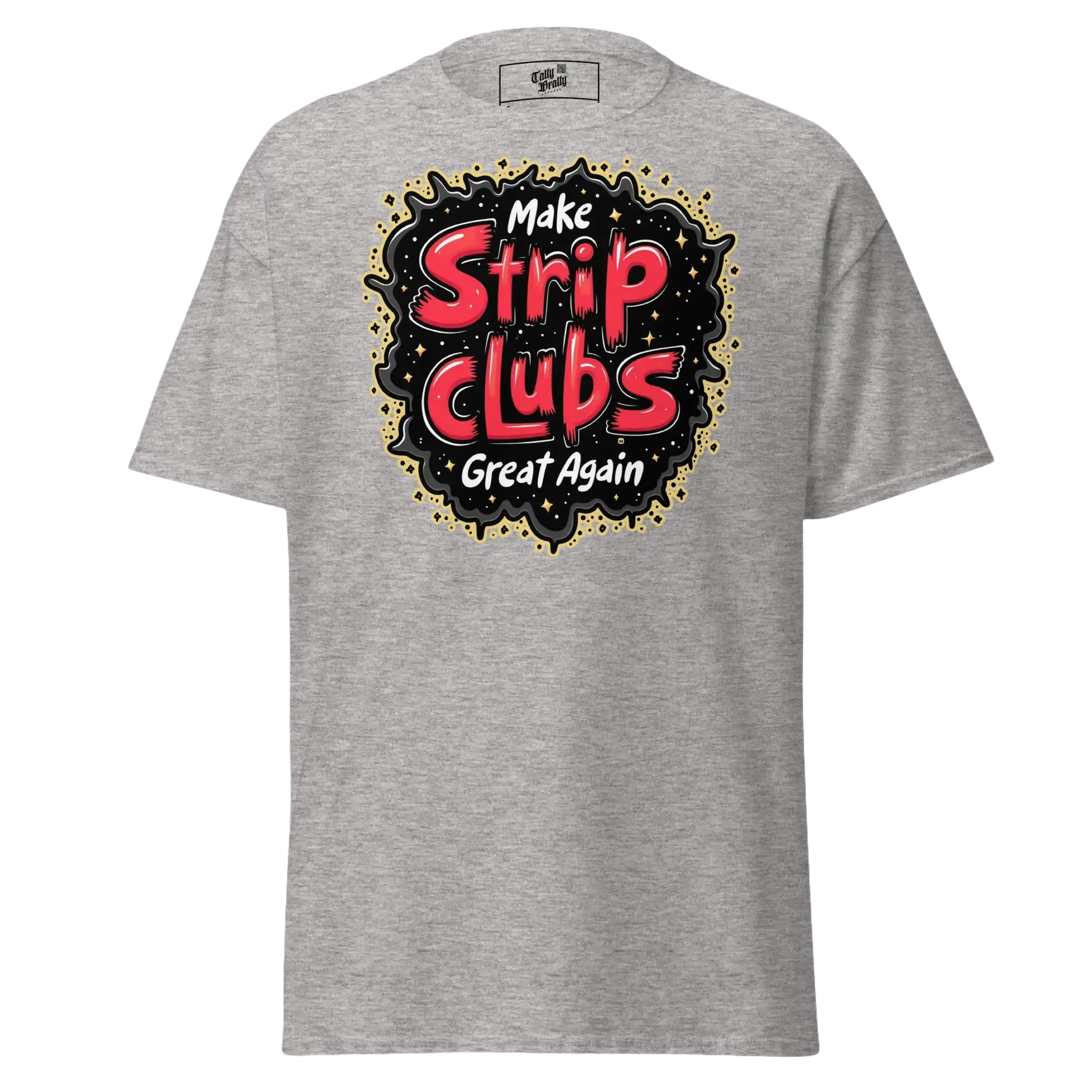 Gray t-shirt with graphic.