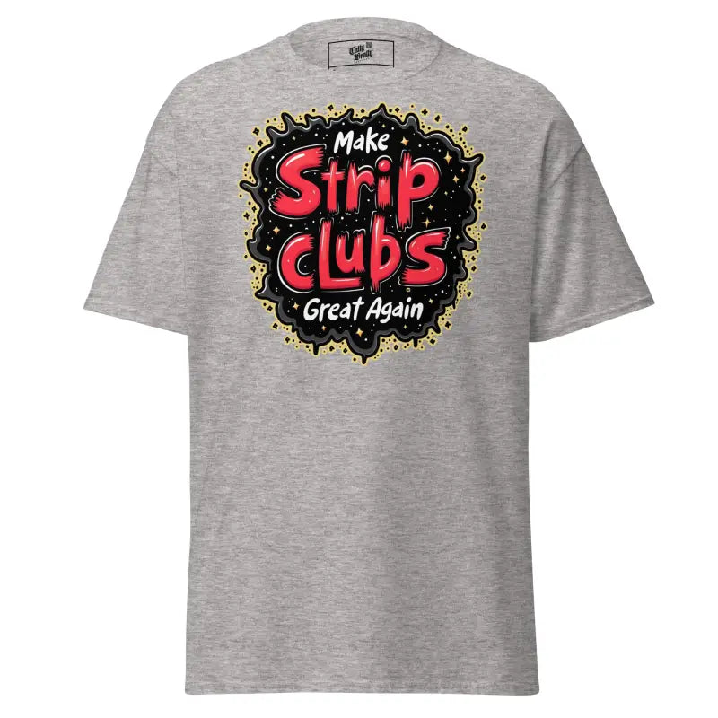 Gray t-shirt with graphic.