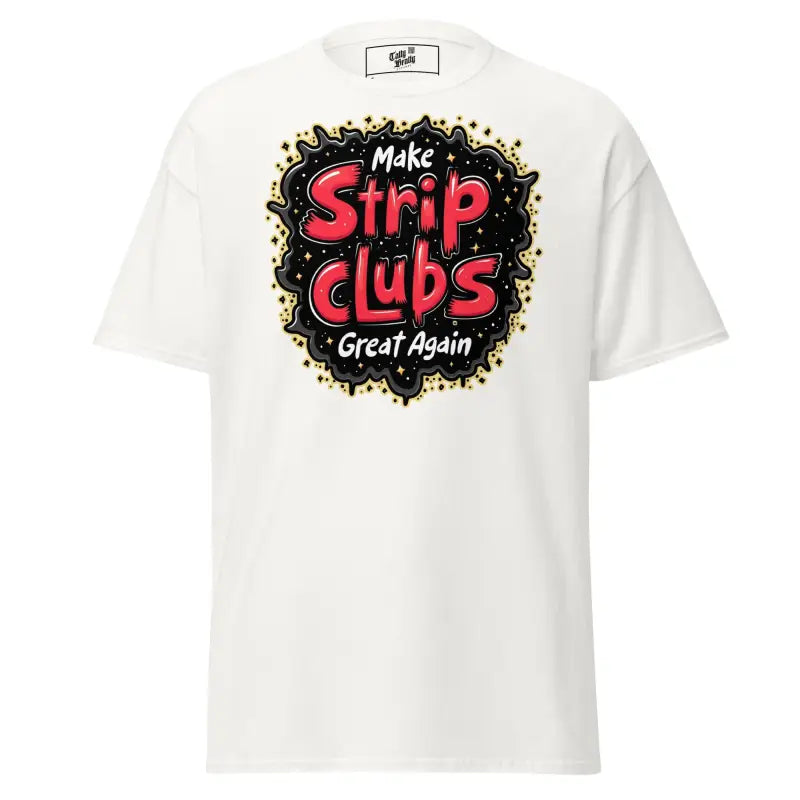 White t-shirt with graphic.