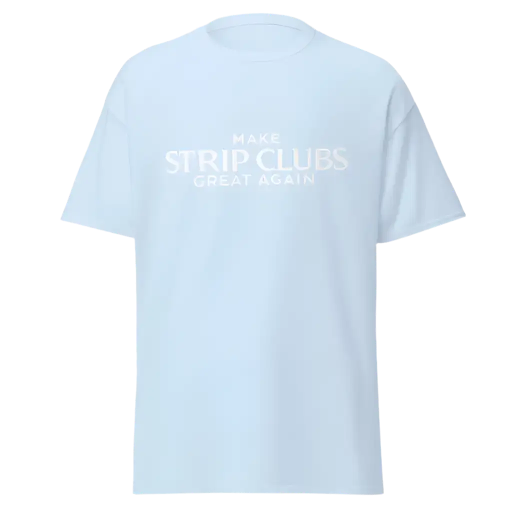 Light blue t-shirt.