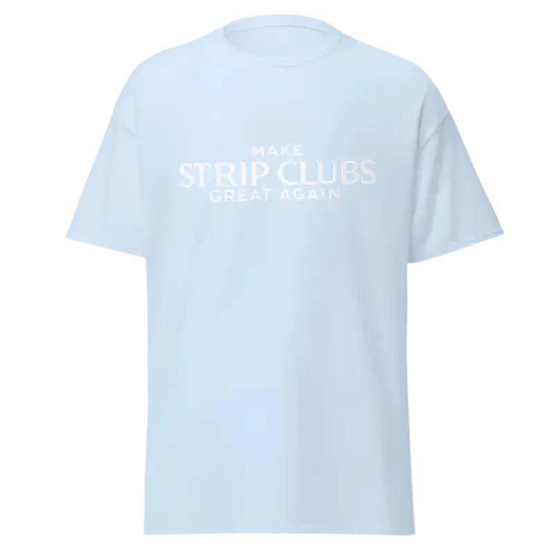 Light blue t-shirt.