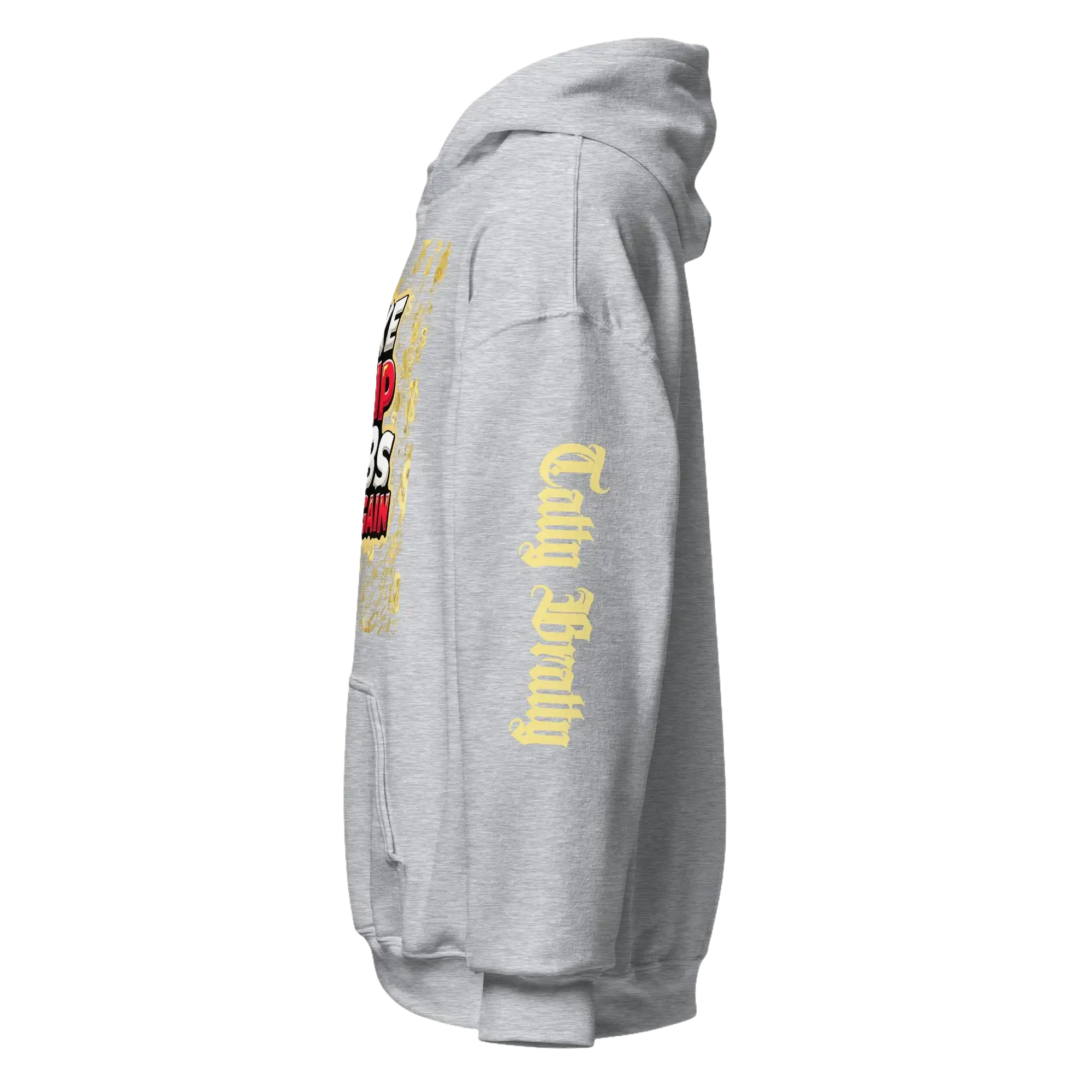 Gray hooded sweatshirt.