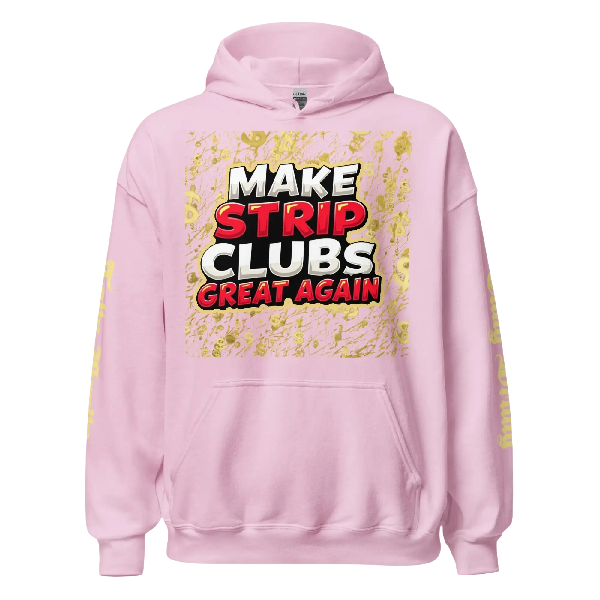 Pink hoodie with graphic.