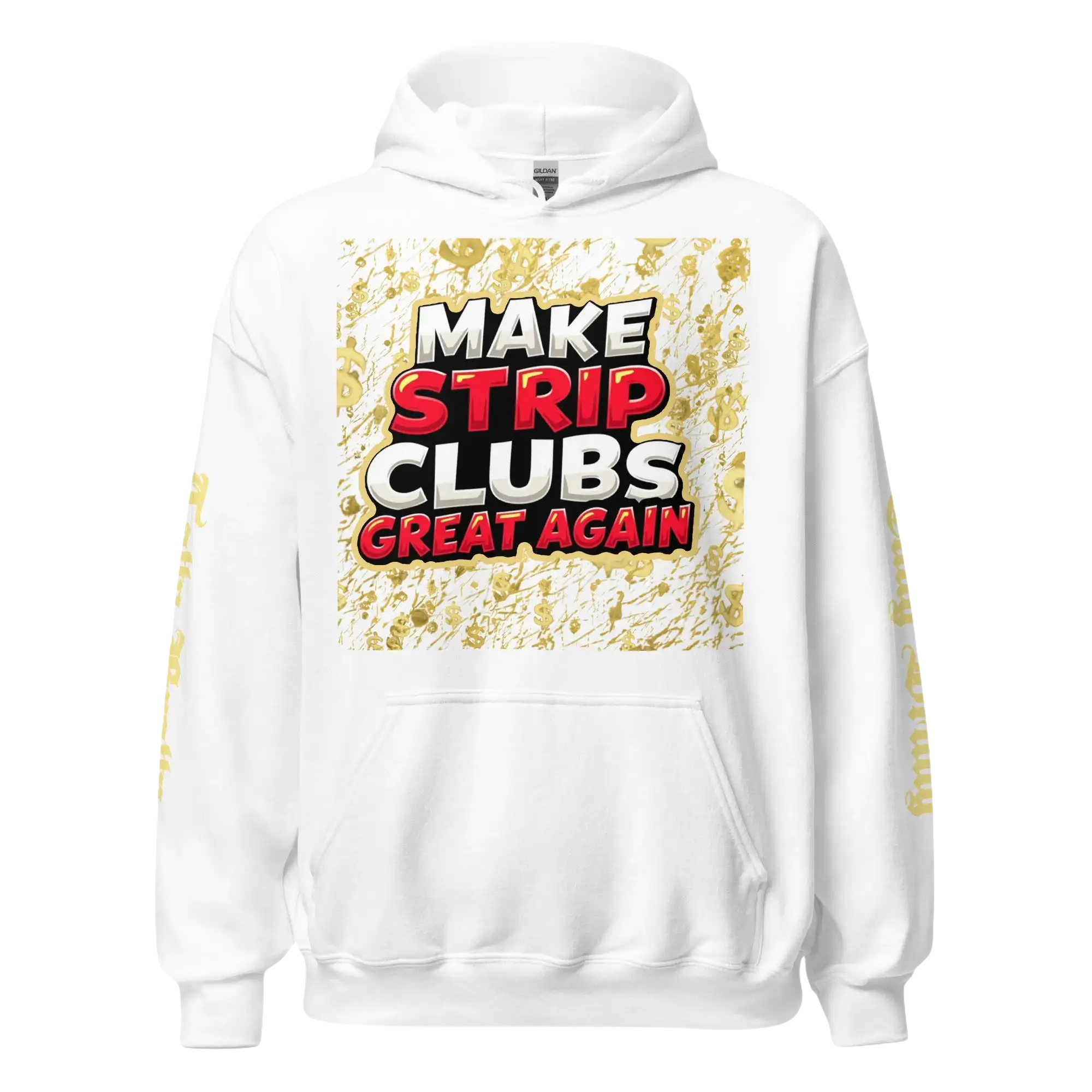 White hoodie with graphic.