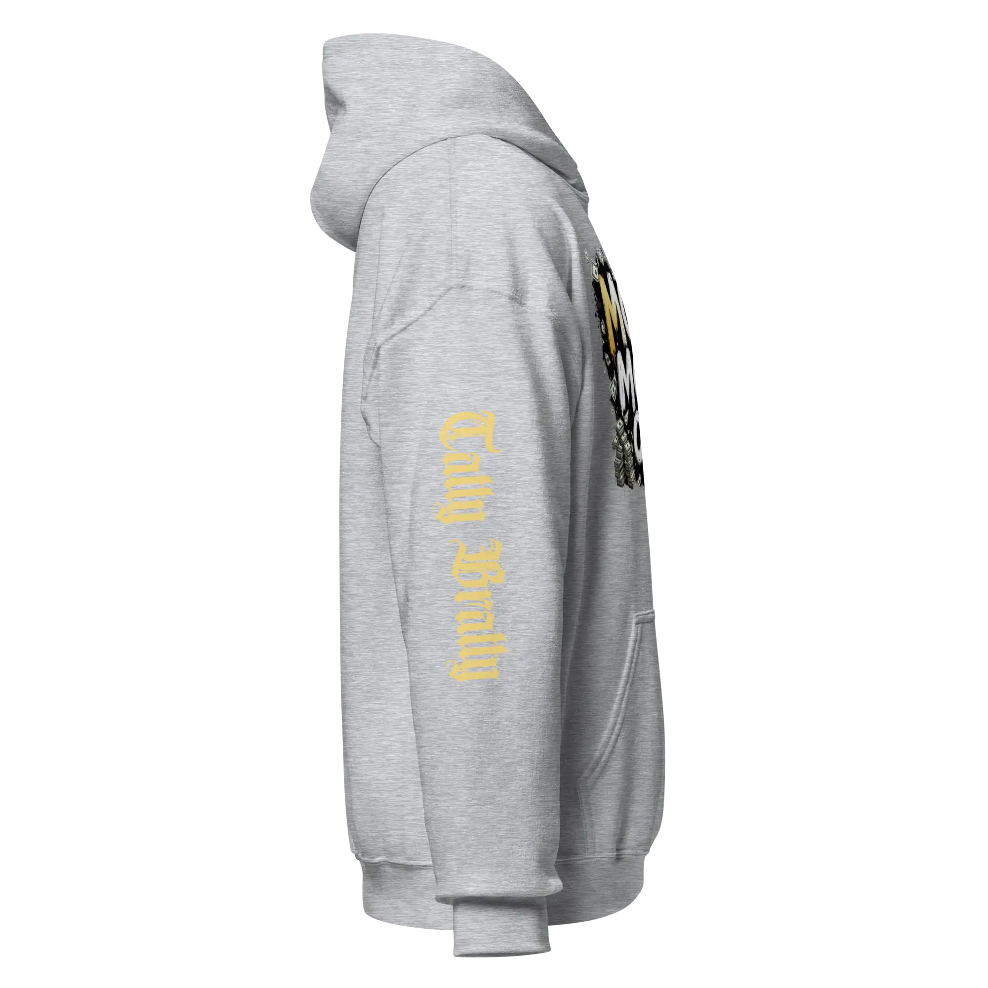 Gray hooded sweatshirt.