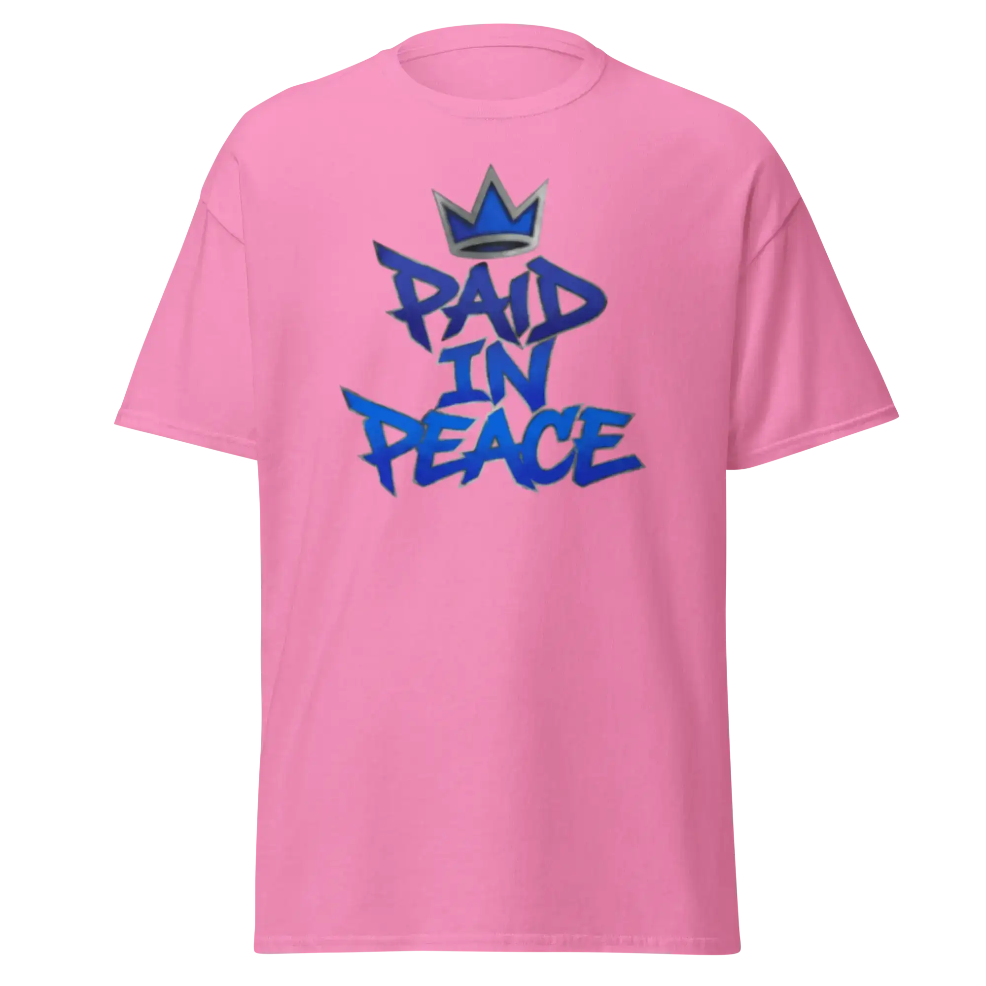 Chrome Street Shirt featuring 'PAID IN PEACE' graphic on a pink tee, designed for bold street style.