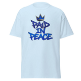 Chrome Street Shirt featuring bold 'PAID IN PEACE' graphic design with a crown in blue colors.