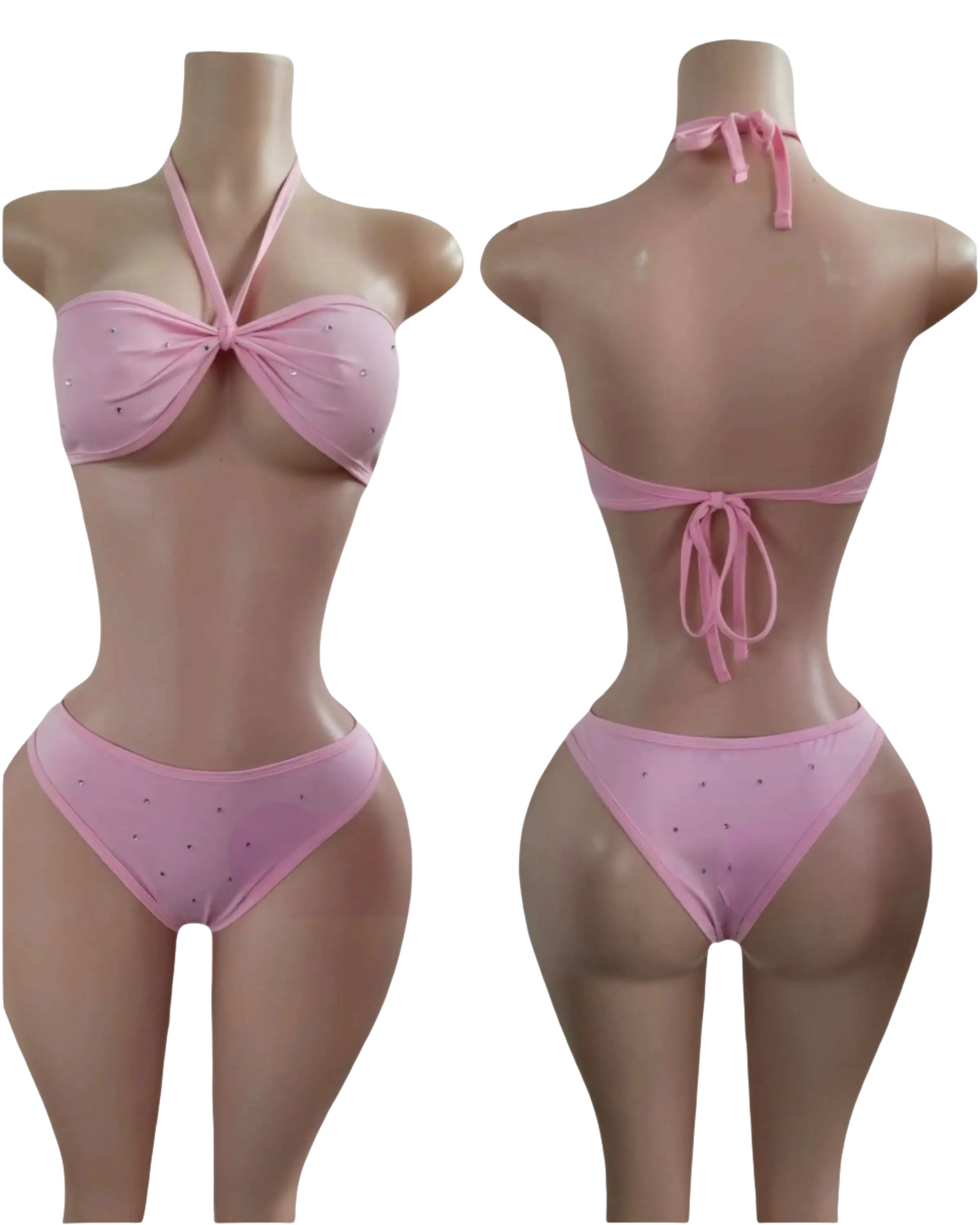 Pink halter bikini.