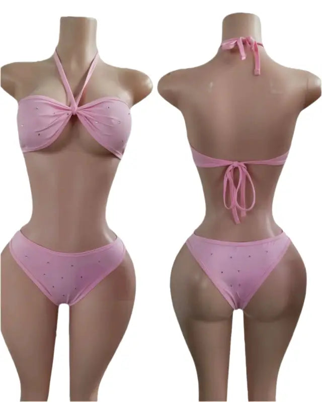 Pink halter bikini.