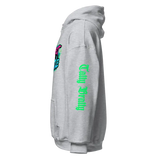 Gray hooded sweatshirt.