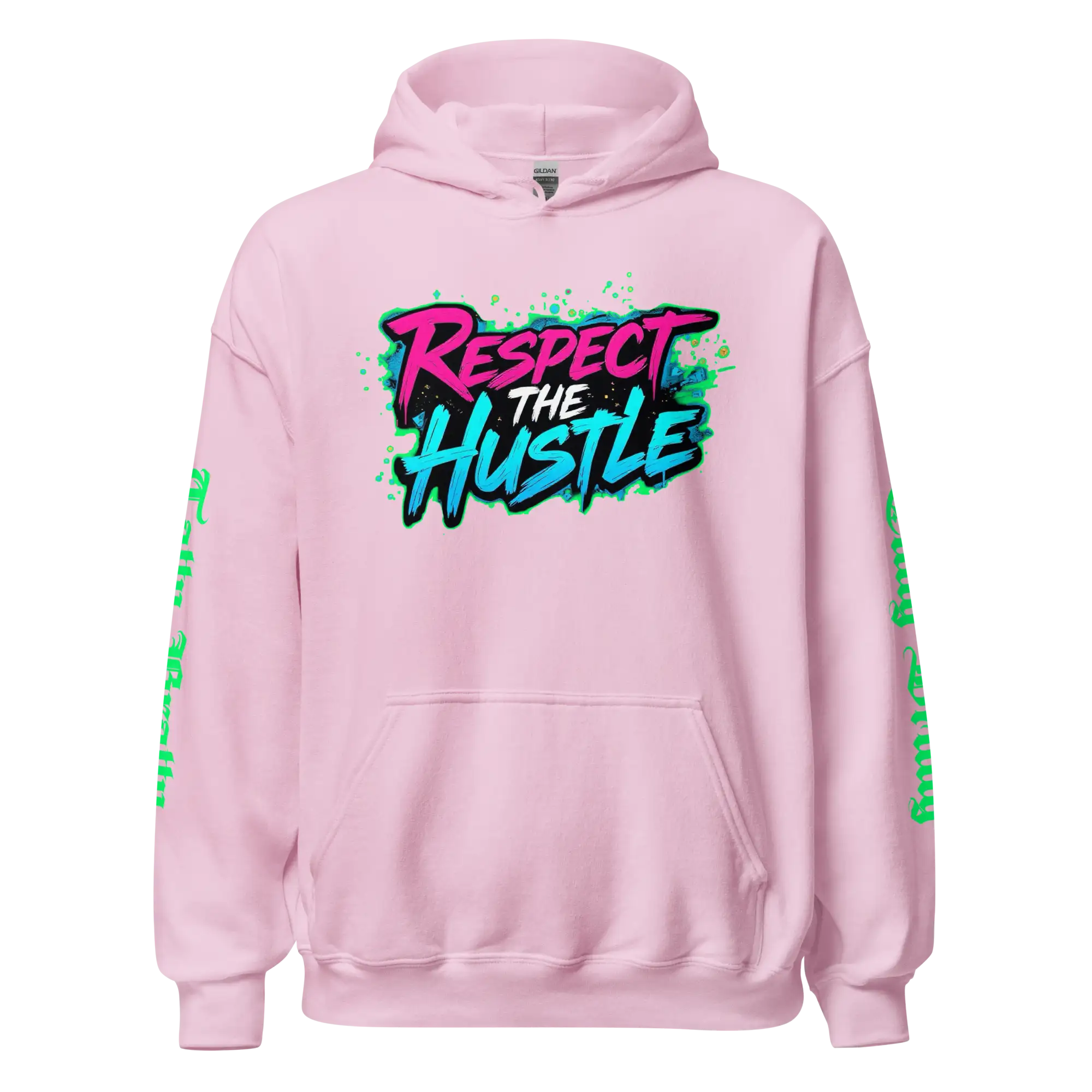 Pink hoodie with graphic.
