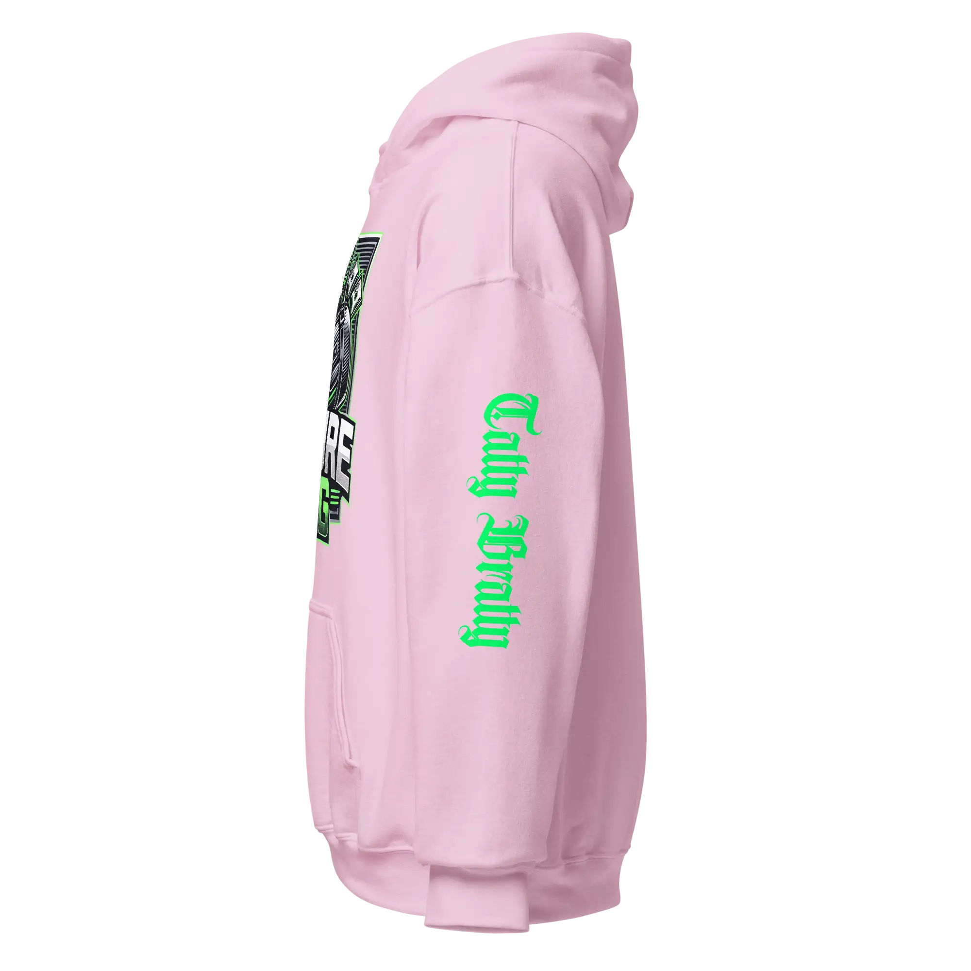 Pink hoodie.