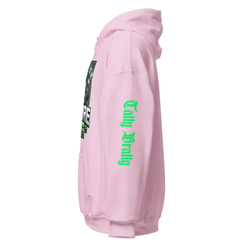 Pink hoodie.