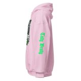 Pink hoodie.