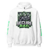 White hoodie with money bag graphic.