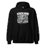 Black hoodie with money graphic.