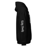 Black hoodie with sleeve graphic.