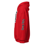 Red hooded sweatshirt.