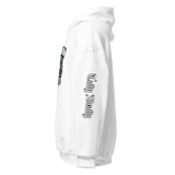 White hooded sweatshirt.