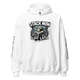 White hoodie with money graphic.