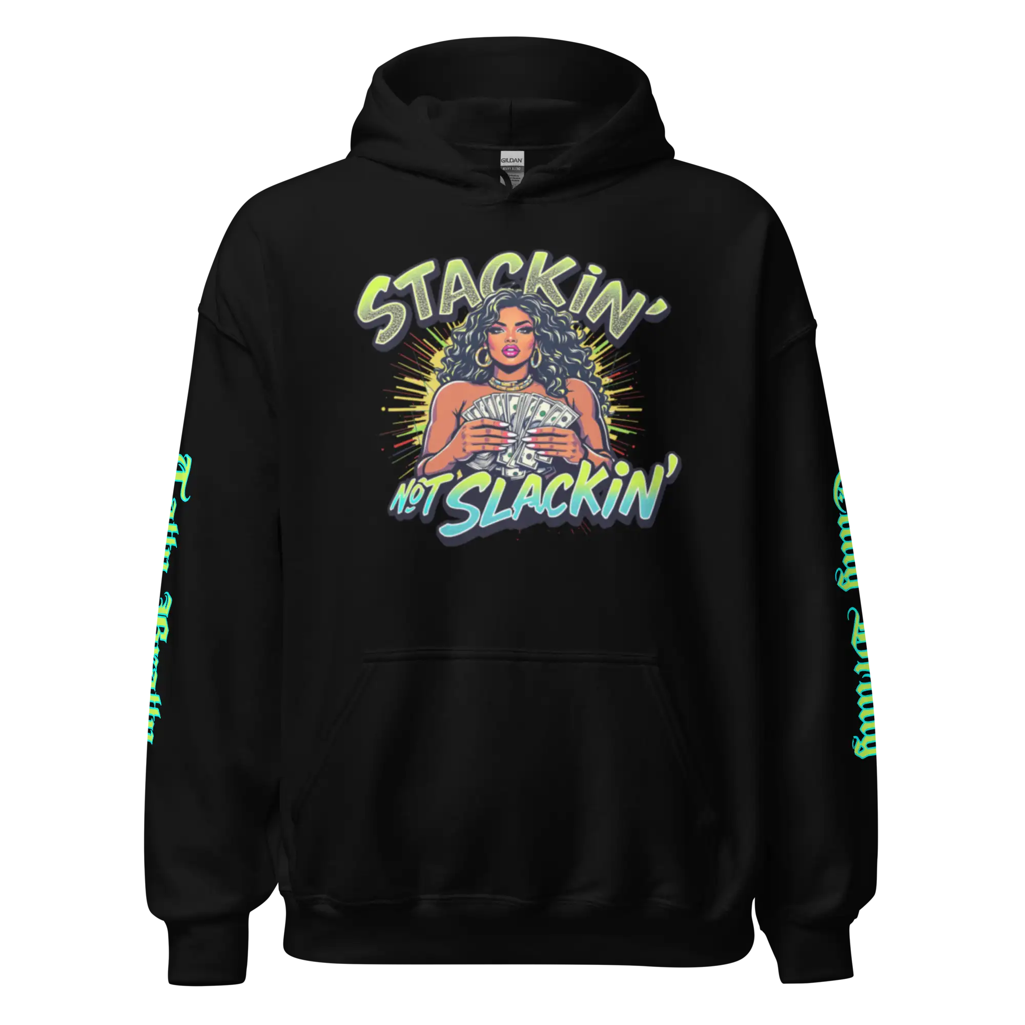 Black hoodie with graphic.