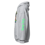 Gray hooded sweatshirt.