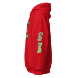 Red hooded sweatshirt.