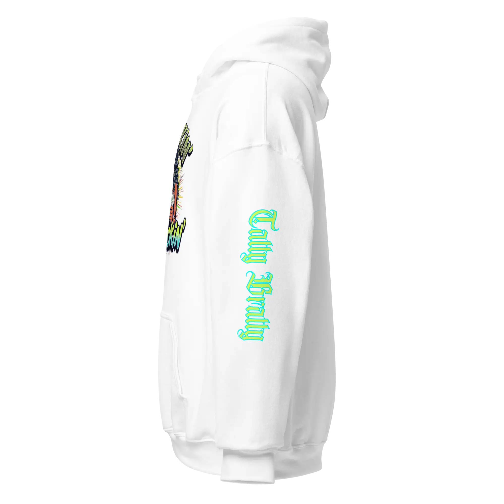 White hooded sweatshirt.