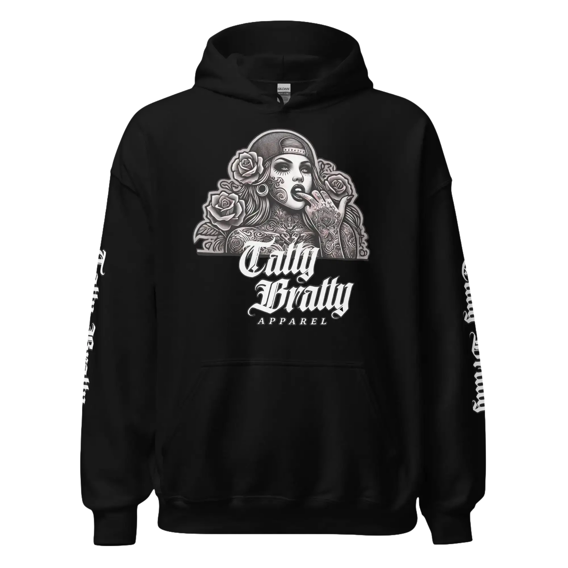 Black hoodie with graphic.