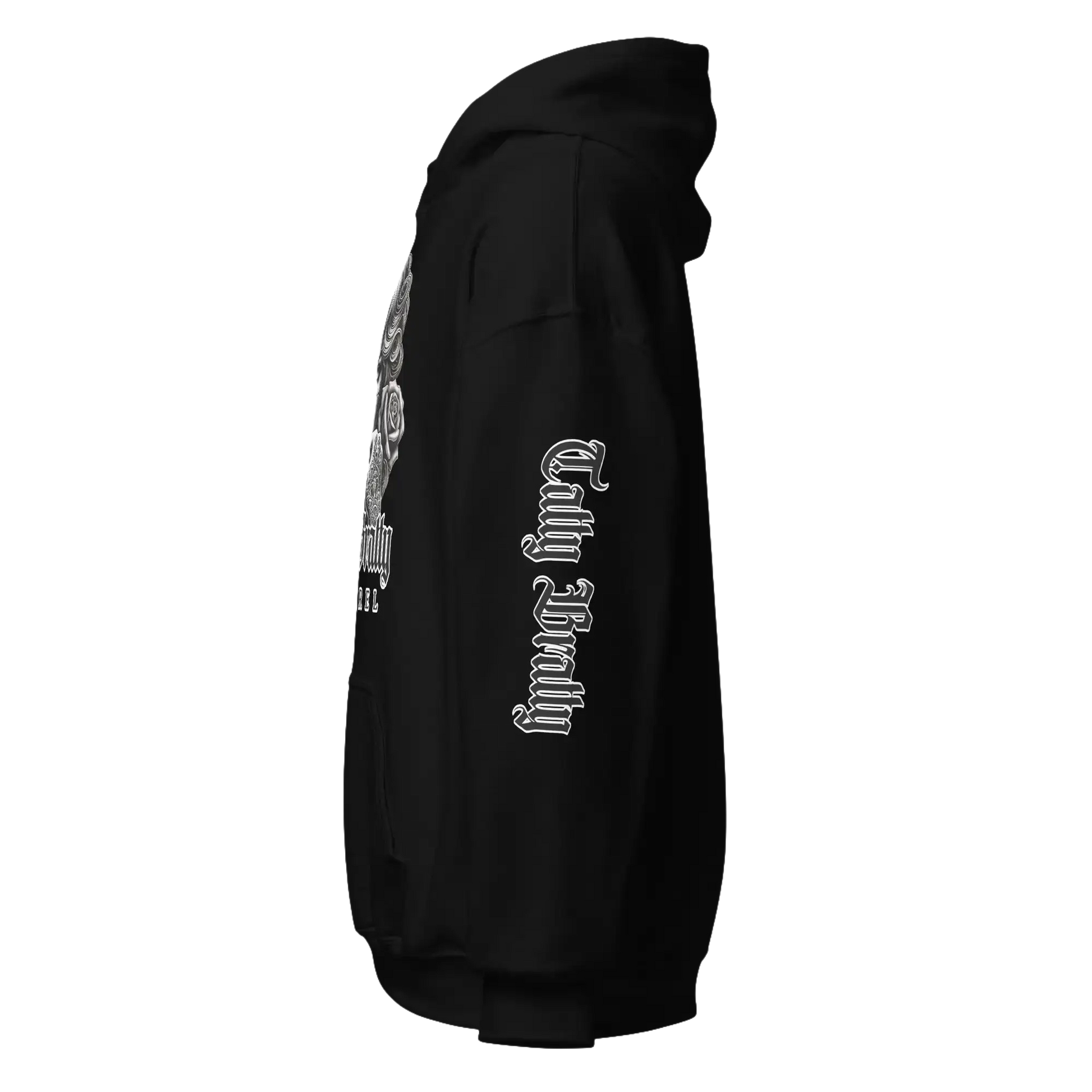 Black hooded sweatshirt.