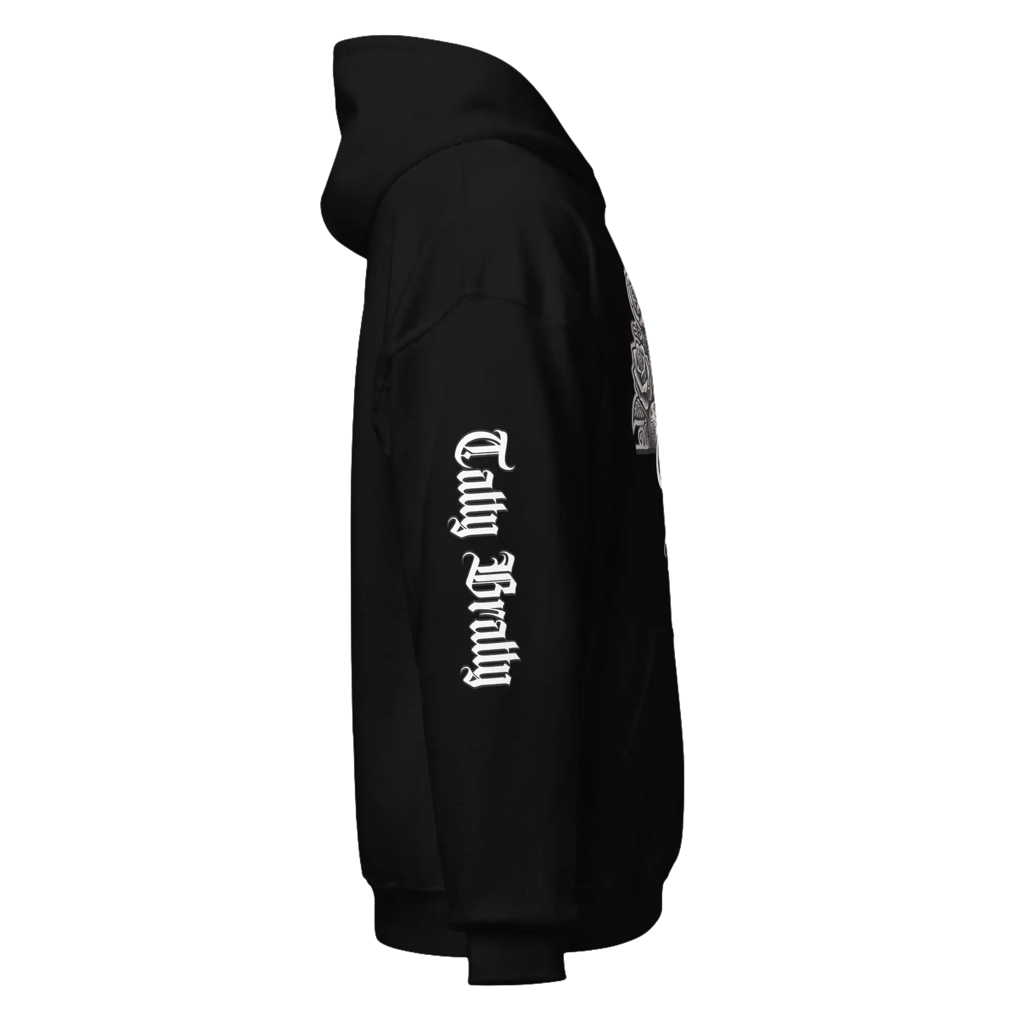 Black hooded sweatshirt.