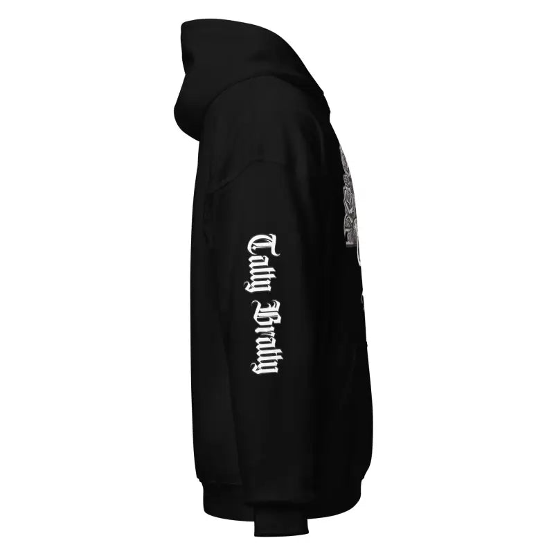 Black hooded sweatshirt.
