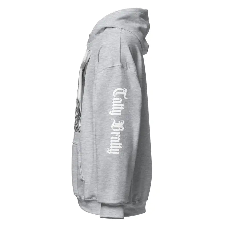 Gray hooded sweatshirt.