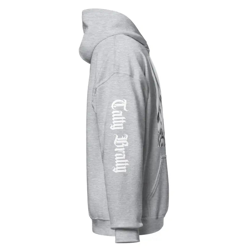 Gray hooded sweatshirt.