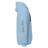 Light blue hoodie.