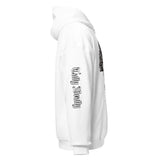 White hooded sweatshirt.