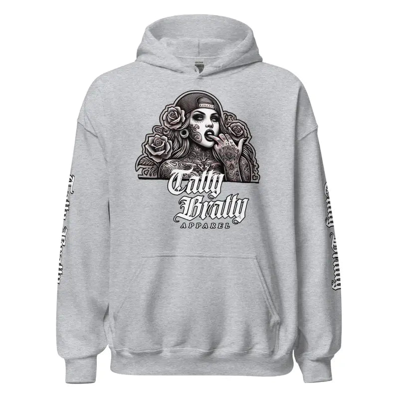 Gray hoodie with graphic.
