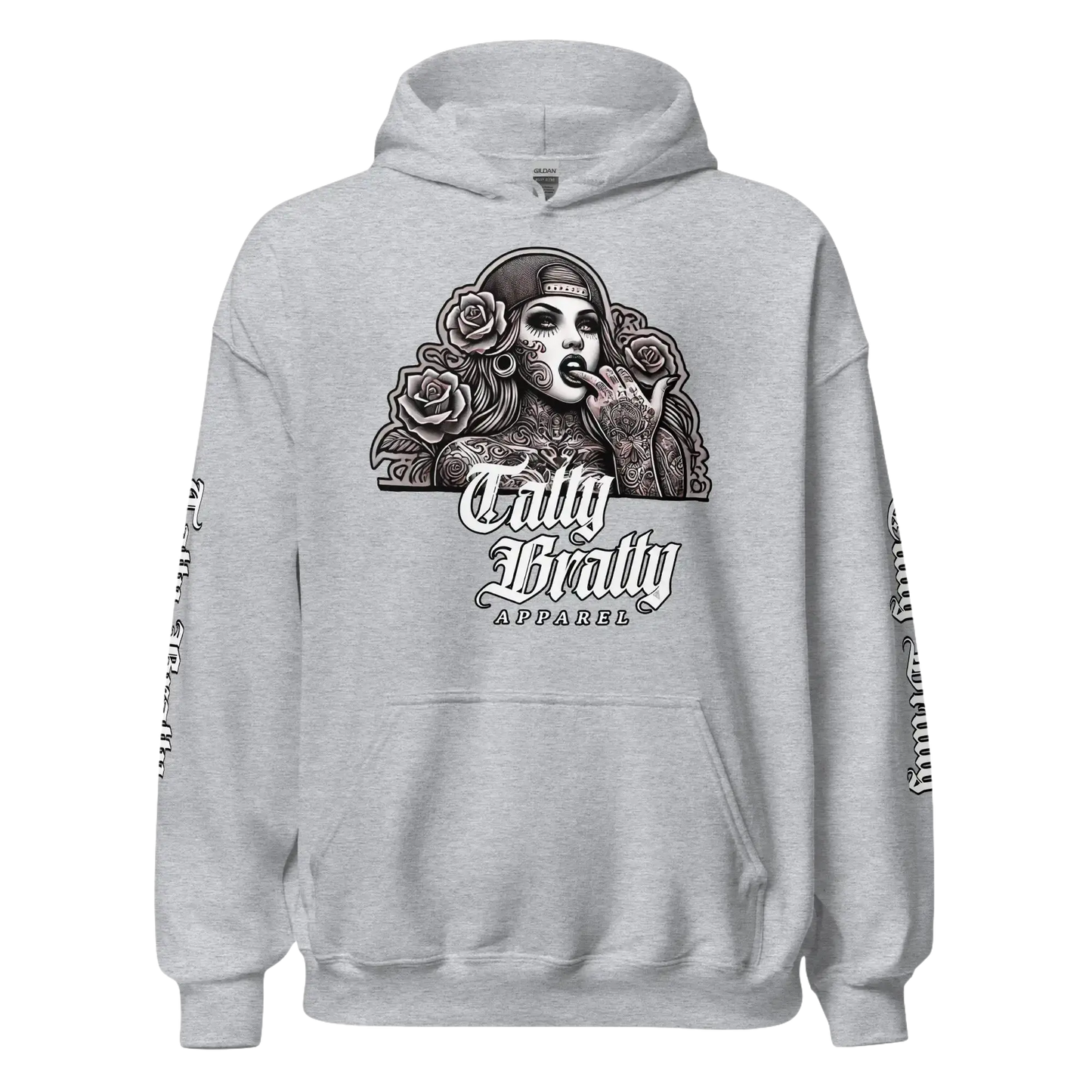 Gray hoodie with graphic.