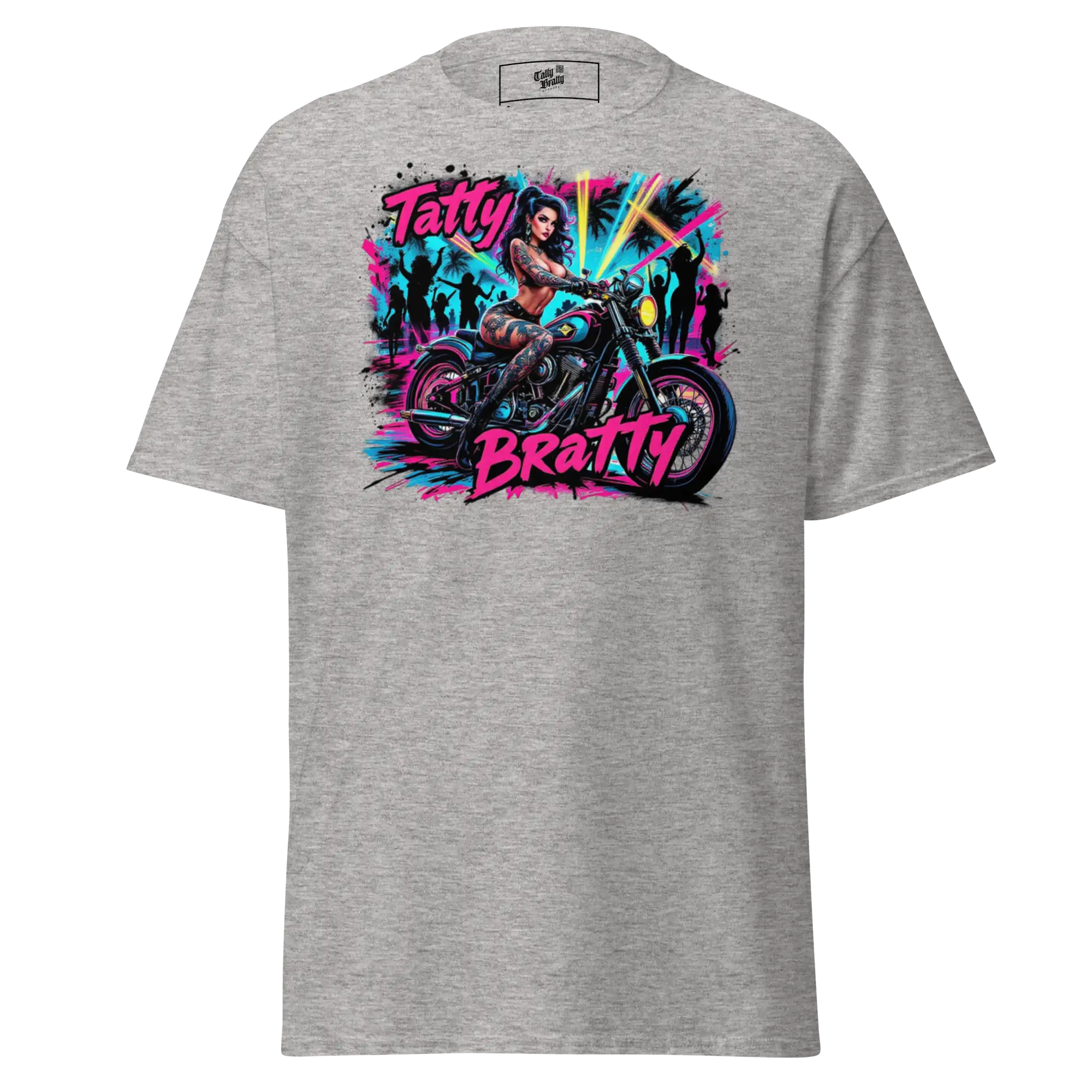 Gray t-shirt with graphic.