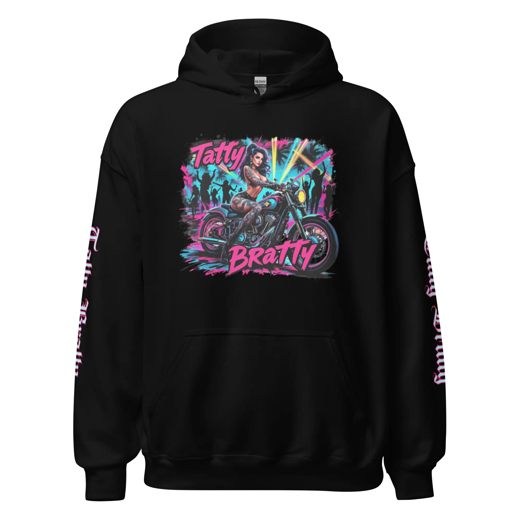 Black hoodie with graphic.