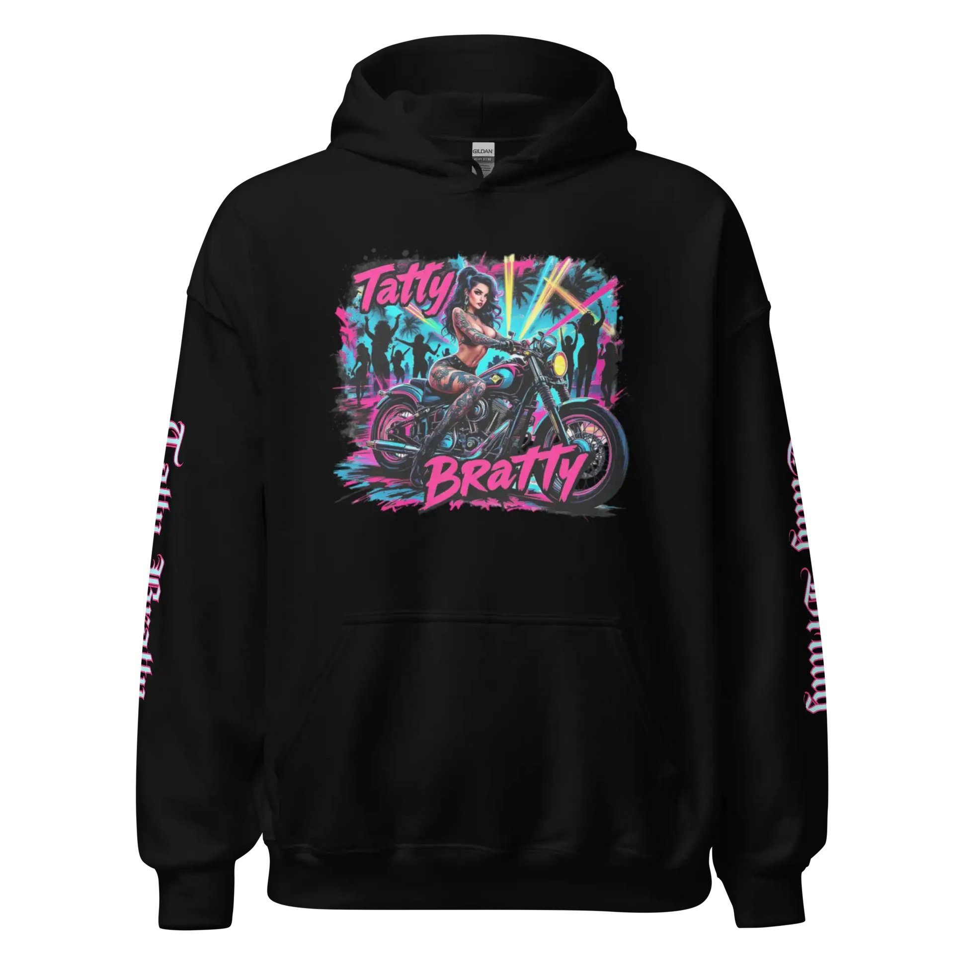 Black hoodie with graphic.