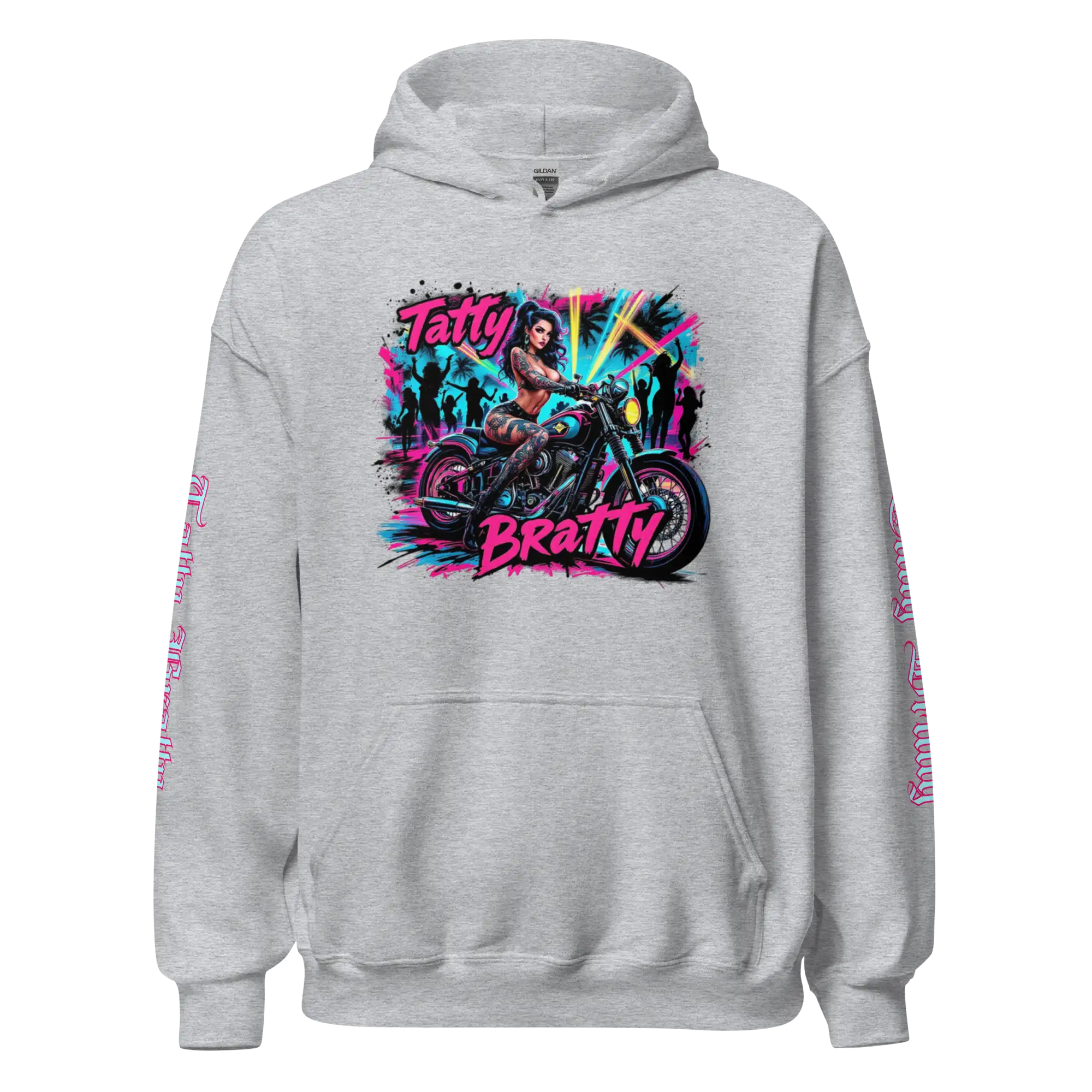 Gray hoodie with graphic.